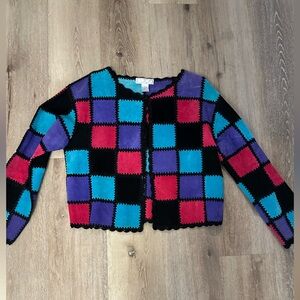 Vintage Patchwork Leather Jacket Boho Southwestern Colorblock L